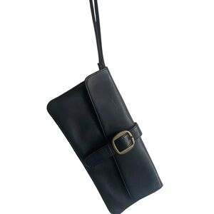 Hobo black leather clutch casual rectangle hand purse everyday evening handbag